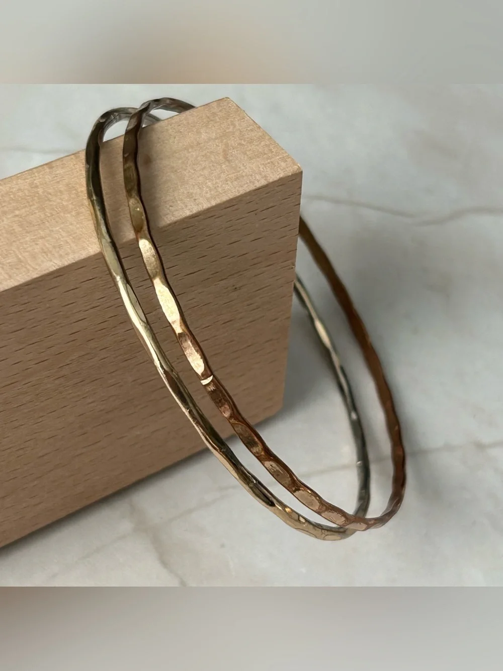 Hammered Mixed Metal Bangle Set